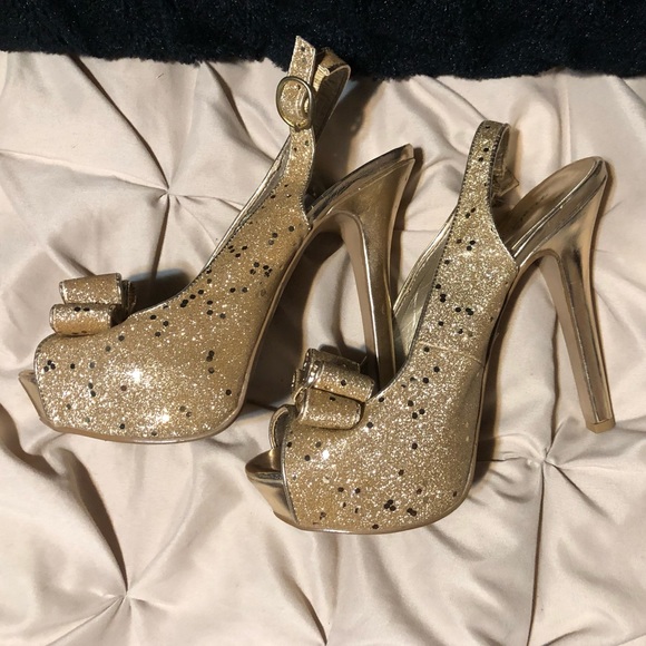 Gold Glitter Heels - Picture 2 of 6